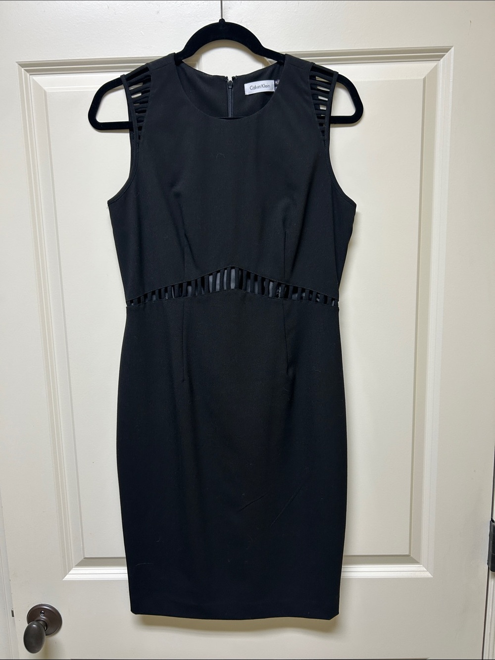 Calvin Klein Black Midi Sheath Dress with Ladder Cutouts